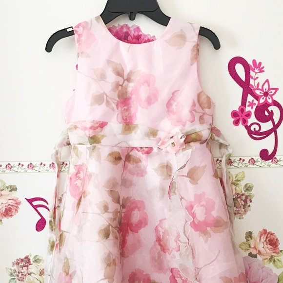 BlueBeri Boulevard Girls Pink Floral Flared Formal Party Dress Flower Girls 10 - Picture 9 of 11